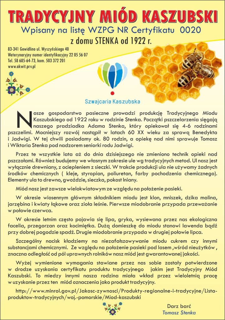 tradycyjny miód kaszubski z domu stenka